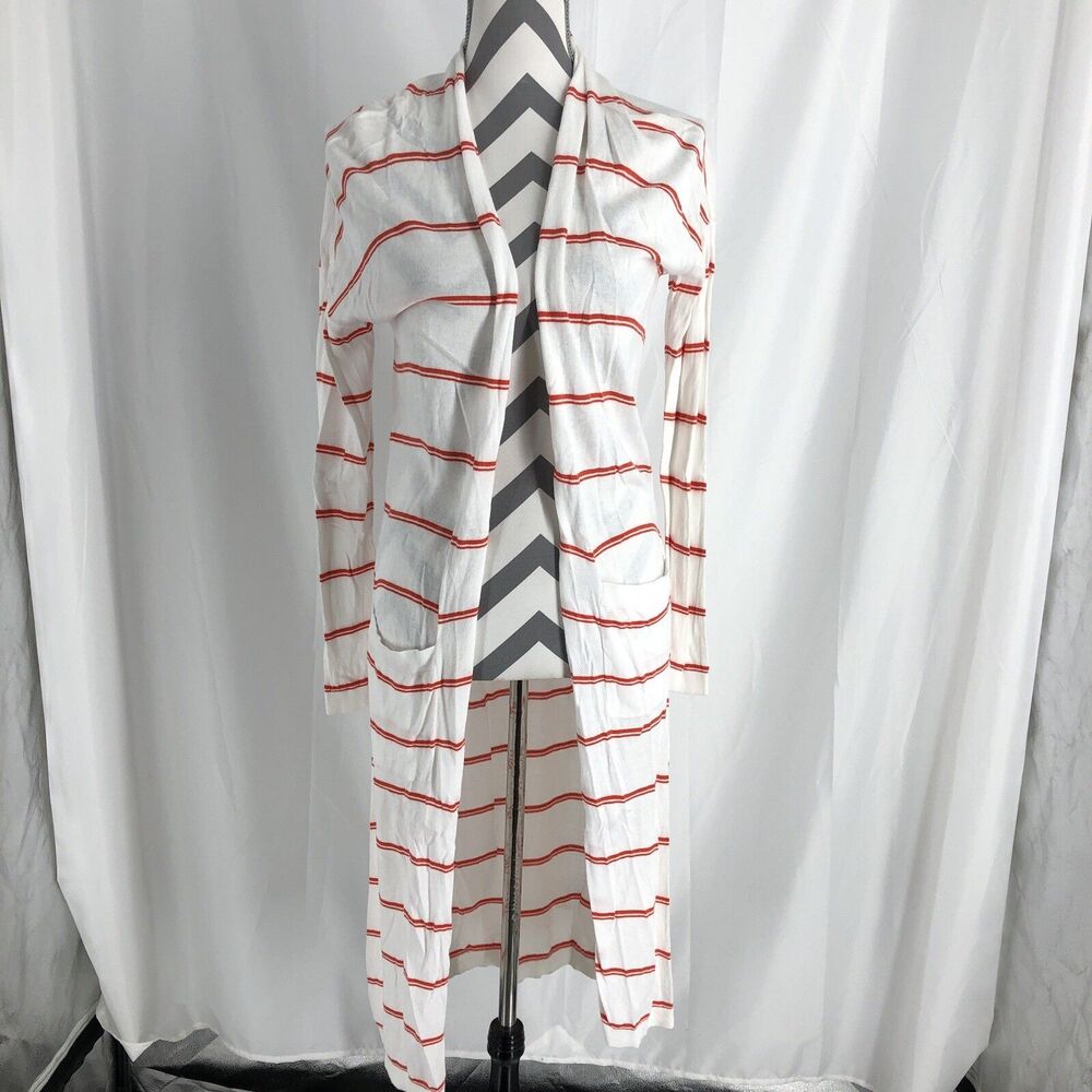 Cabi Sz. XS Open Front Long Cardigan Bon Voyage Riviera White/Red